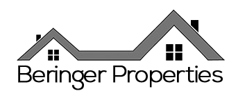 The image is a logo for Beringer Properties, featuring a stylized house shape.